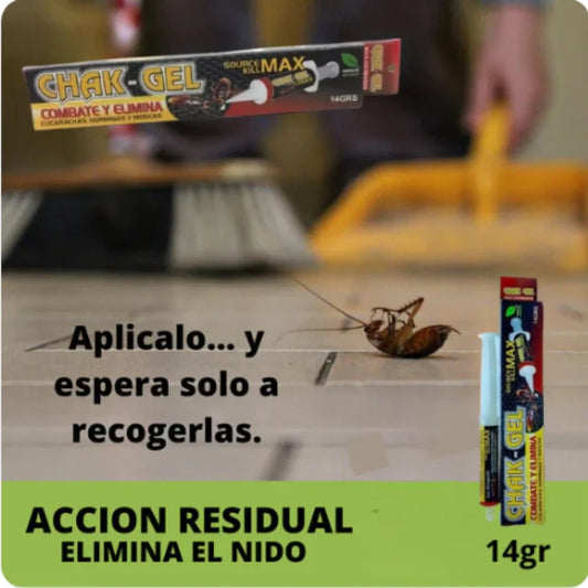 CHAK-GEL COMBATE Y ELIMINA CUCARACHAS, HORMIGAS Y MOSCAS.