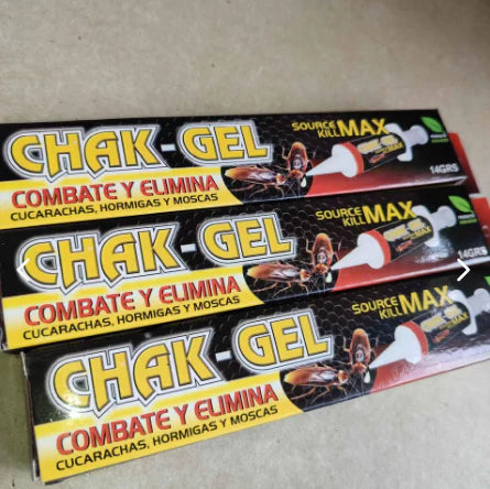 CHAK-GEL COMBATE Y ELIMINA CUCARACHAS, HORMIGAS Y MOSCAS.